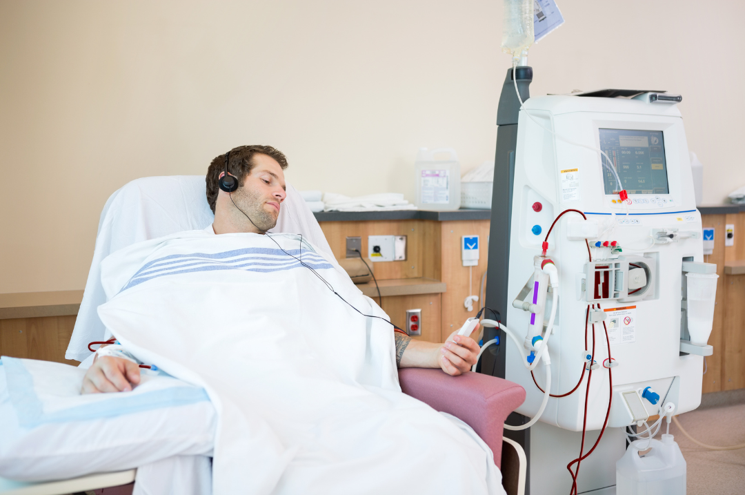 Man in Intensive Care Unit listening to music